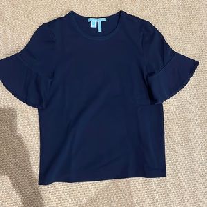 Draper James size XS navy cotton shirt with ruffle detail